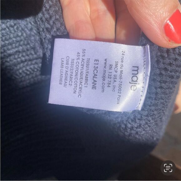 Maje chunky cotton blend cardigan with leather detailing size 2/medium - Picture 4 of 9